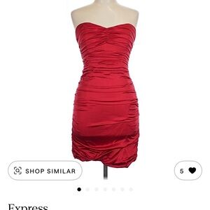 Express Strapless Ruched Satin Dress in Red